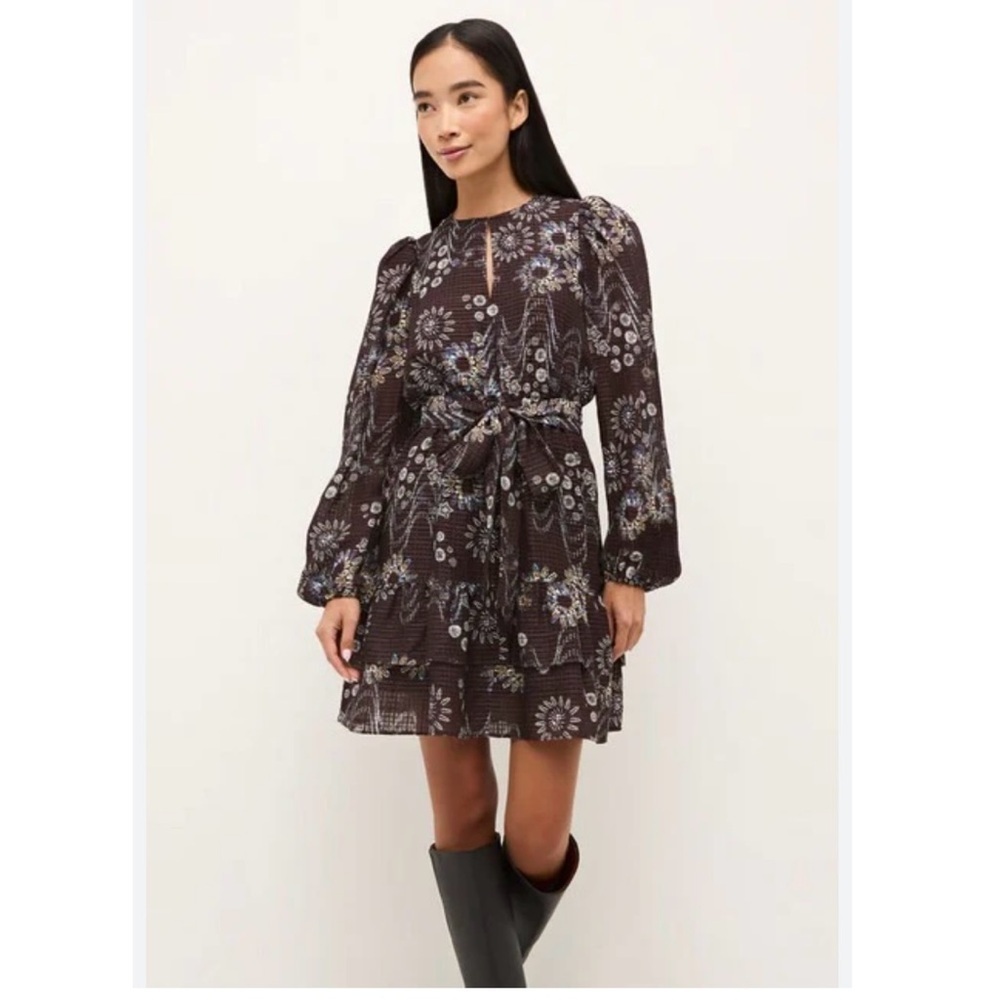 Marie Oliver Preston Black and Brown Bishop Sleeve Sundress size XS nwt